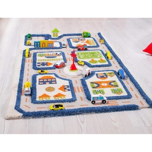 image:imageIVI Thick 3D Childrens Play Mat amp Rug in A Colorful Town Design for Kids with Soccer Field Car Park amp Roads Blue 32 x 45 inchesTraffic Blue
